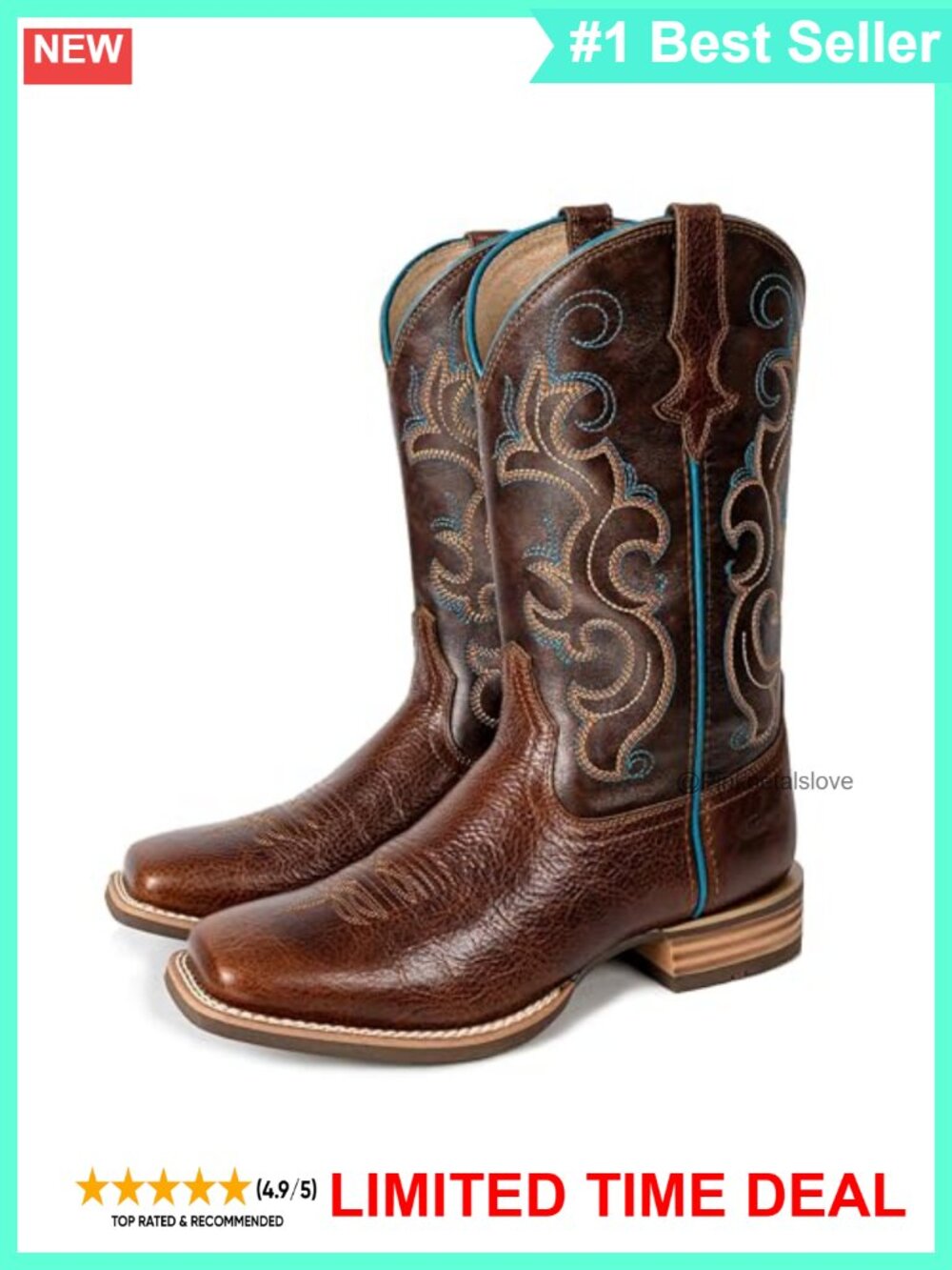 Full Grain Cowhide Western Boots Square Toe Pull-On Cowboy